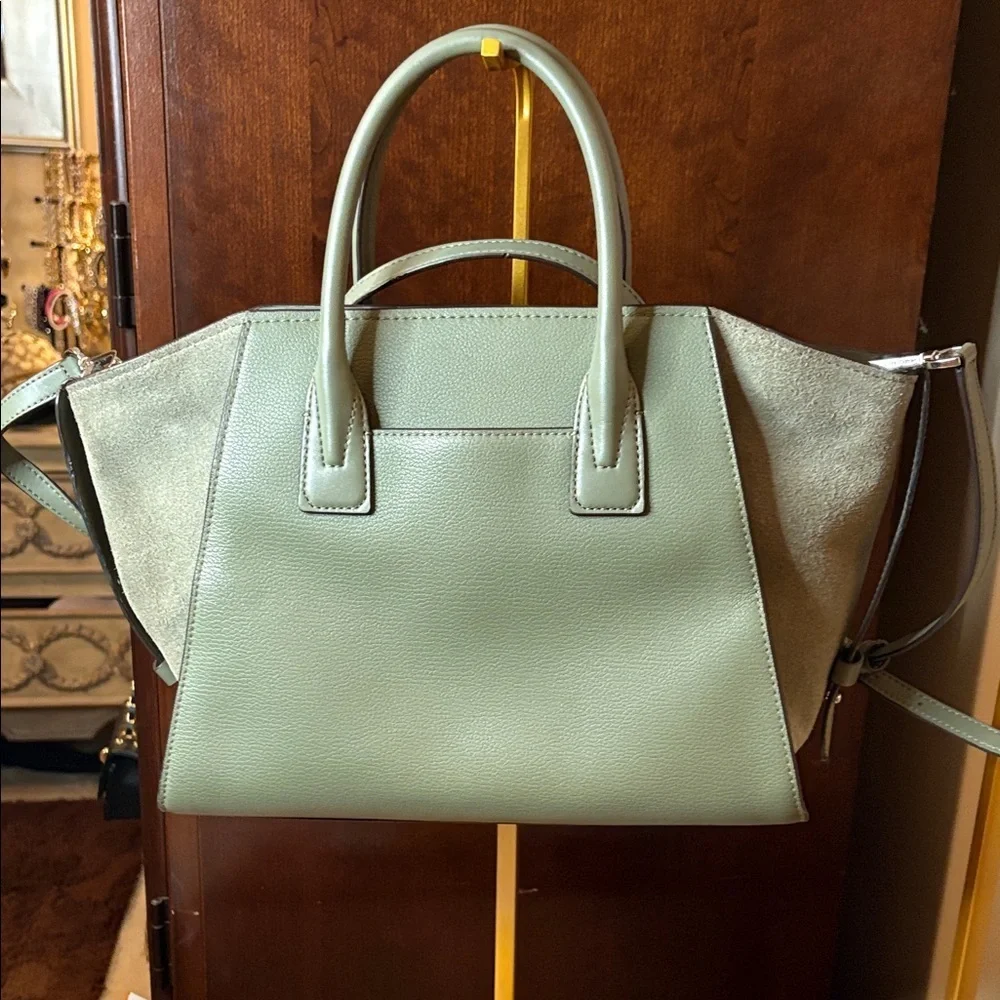 Michael Kors Green with suede Avril top zip satchel